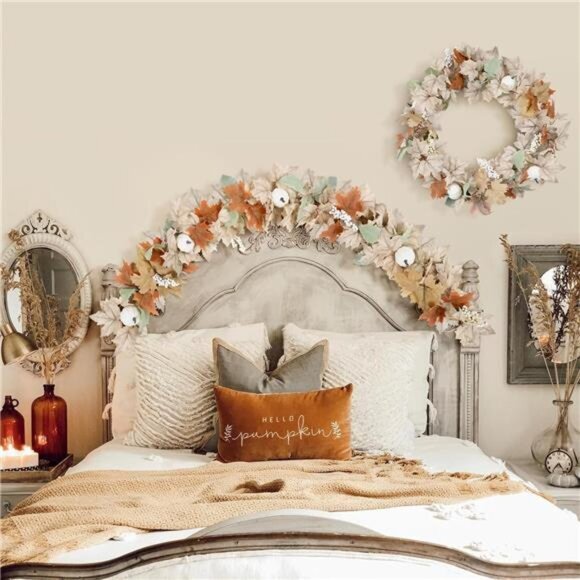 Fall Garland for Mantle Fireplace 2 Pack Outdoor Autumn Leaves Decor for Home - Picture 6 of 7